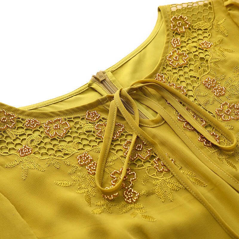 Smart elegant with long sleeves and gentle style. New autumn 2024 embroidered belly covering A-line dress for slimming