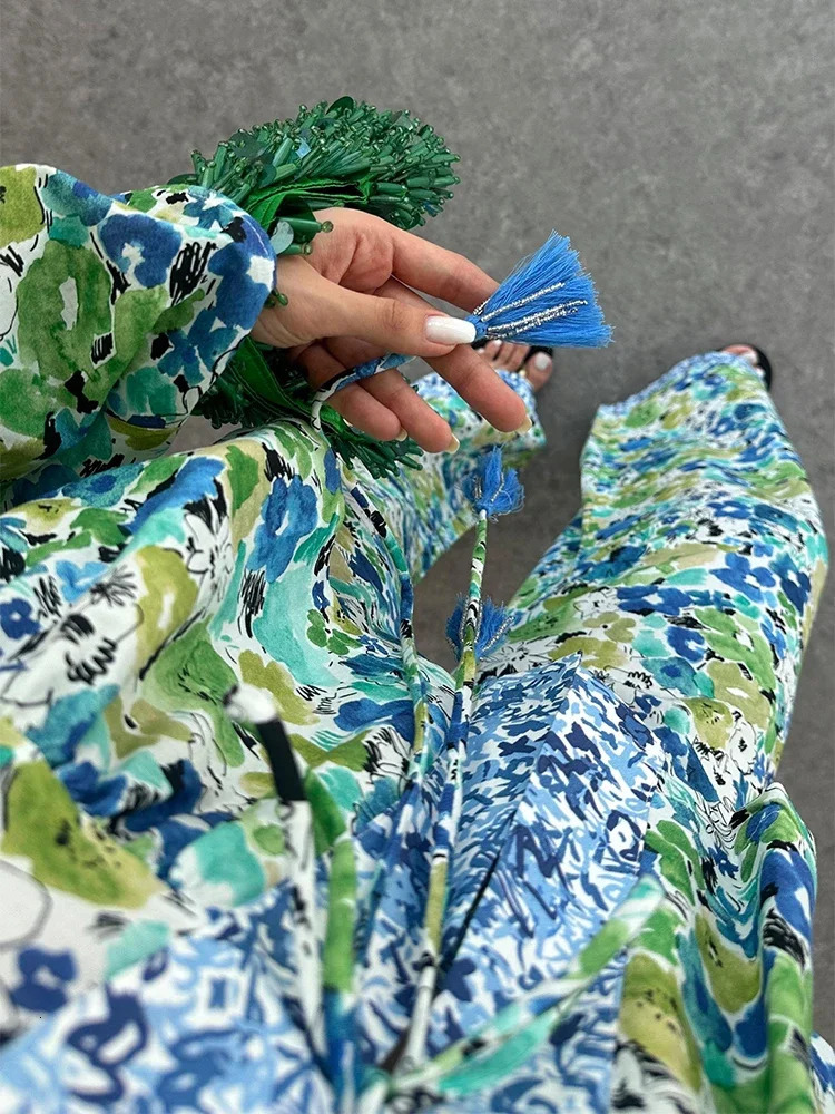 Fashion printed two-piece set for womens fashion loose long sleeved lace top with wide legs Trouser 2-piece set for womens commuting set 241010