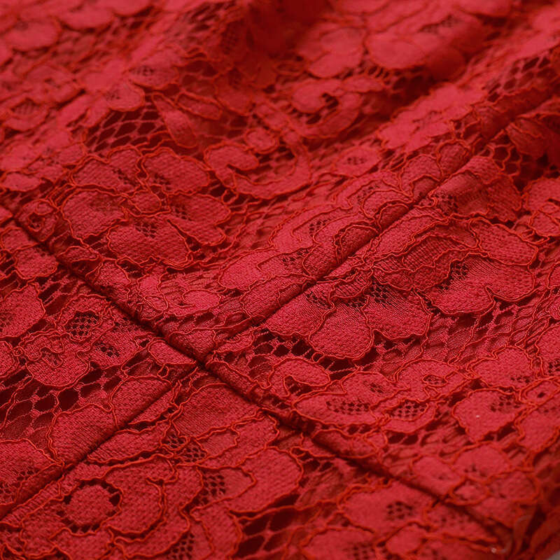 Red Dress Spring/Summer New Collection 2024 Evening Banquet Gentle Style Short Sleeve Lace Medium Length Skirt