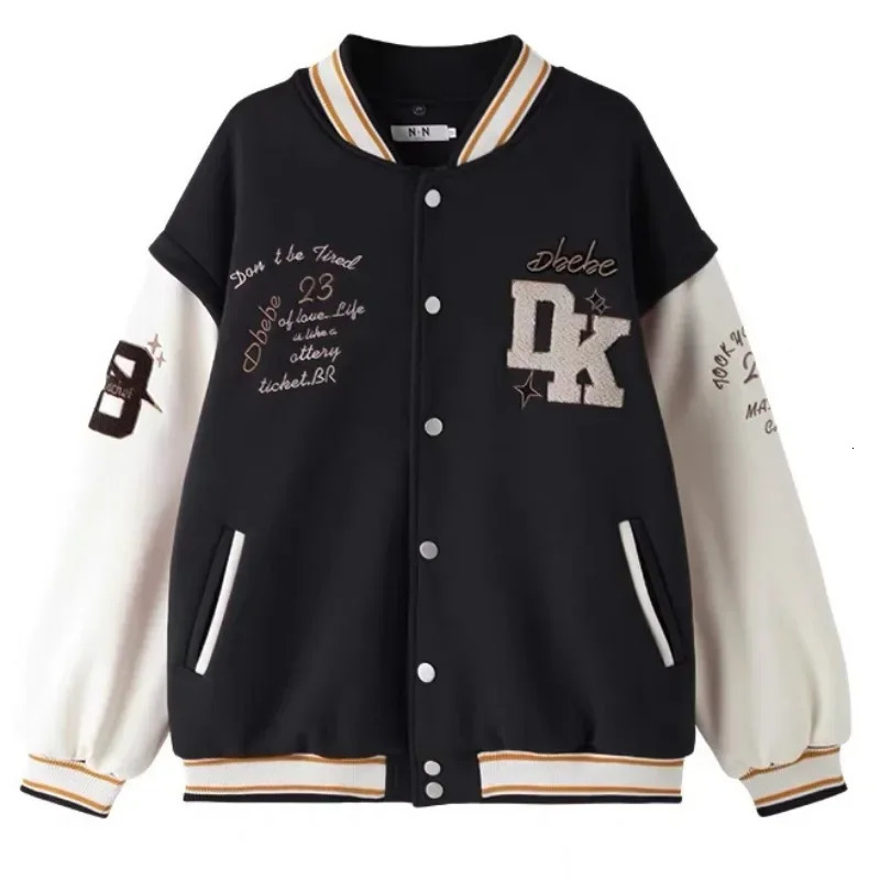 Korean Version Of Retro College Style Letter Embroidery Jacket And Coats Women Street Harajuku Casual Loose Baseball Uniform Top 241011