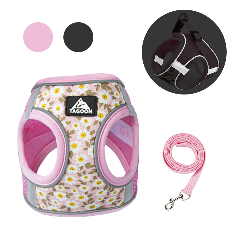 Floral Pet Harness and Leash Set For Small Dogs Reflective Vest Harness for Chihuahua Small Medium Pets Chest Strap Dog Walking