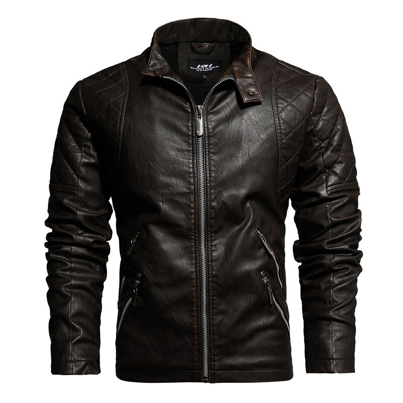 2024 New Men Plus Fleece Autumn And Winter Leather Jacket Wash Men's Coat
