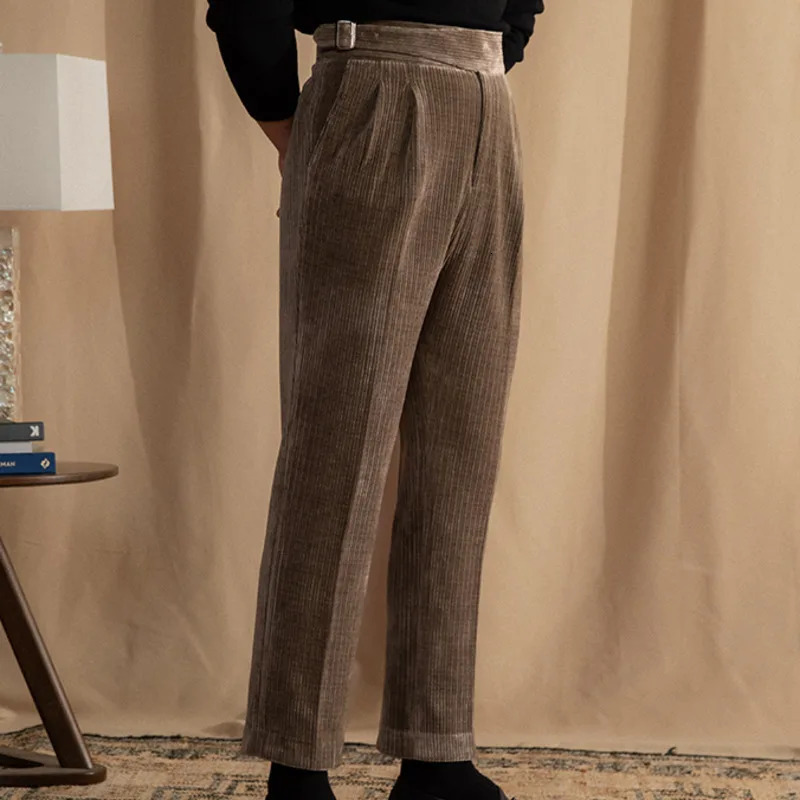 Corduroy High Waist Office Warm Casual Pants Italian Business Pants High Quality Straight Triple Pants Men Pantalon Para Hombres 241011