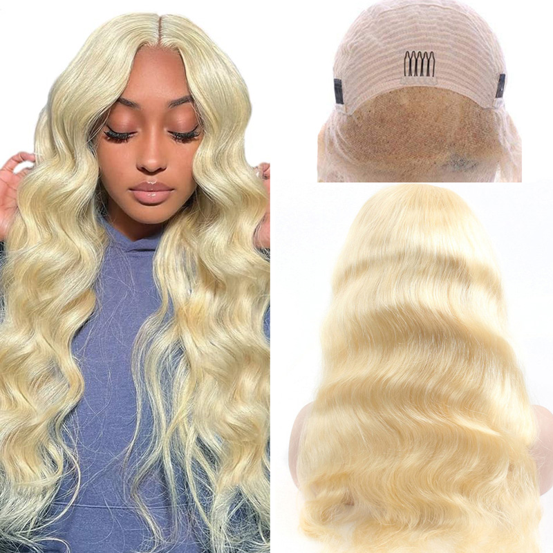 13X4 Lace Front Wig 613# Blonde Color Brazilian 100% Human Hair 4X4 Lace Closure Wigs Free Part Body Wave 150% Density 30inch 32inch 34inch