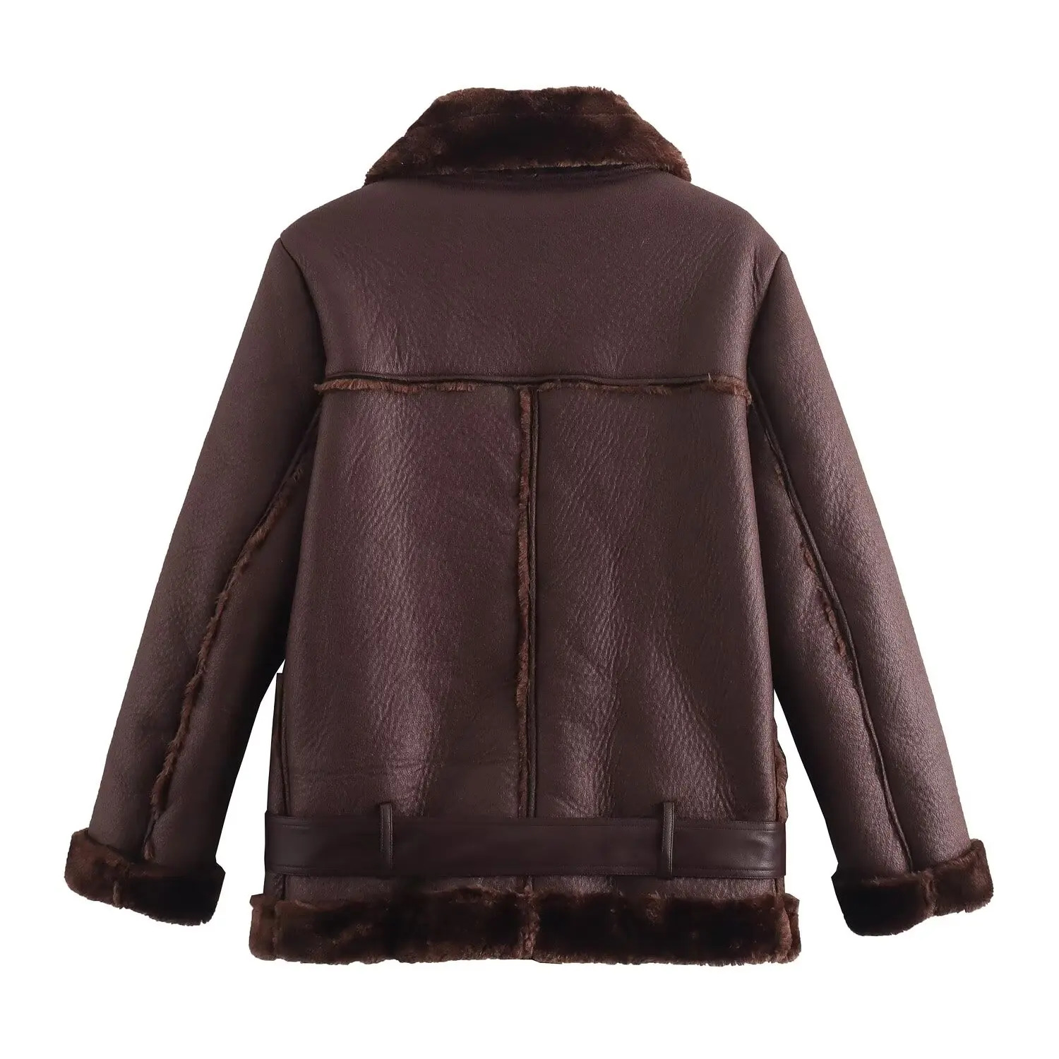 Women's 2024 Autumn And Winter New Street Style Warm Versatile Lapel With Belt Fur Integrated Fashion Jacket Coat Women