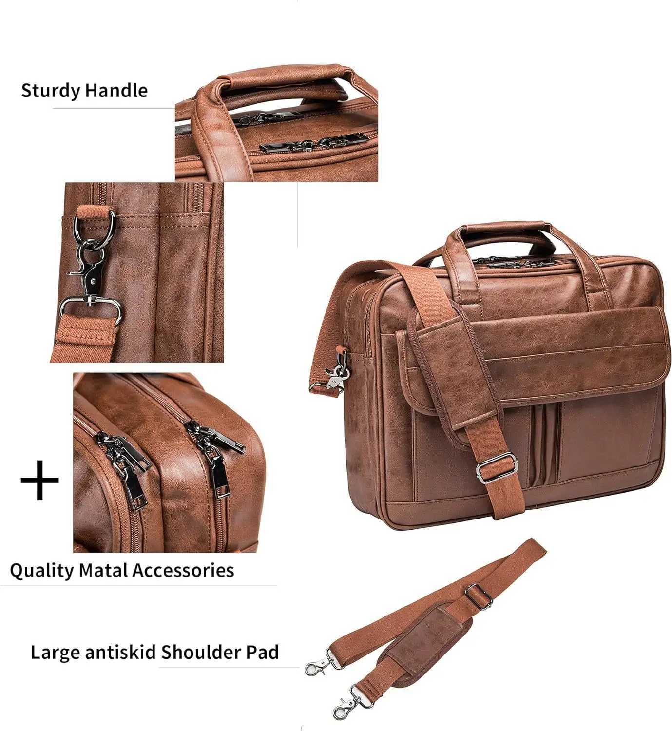 Large Capacity Briefcase MenS Business Shoulder Bag Retro Classical Leather Wide-Strap Crossbody Bag For 17.3inches Laptop Bag Z241012