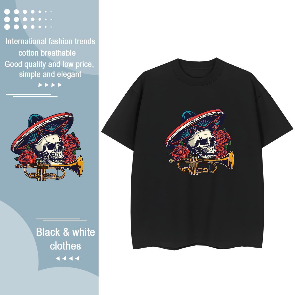 TOP Quality T Shirt For Woman 230g Cotton Round Neck Short Sleeve Summer Casual skull Lady T shirt Popular Cartoon Print Tshirts