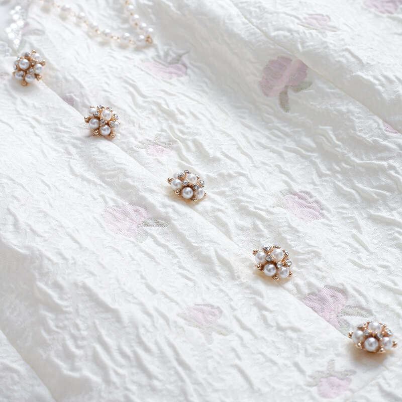 White Dress for Women 2024 Summer New Style Bubble Sleeve Aging Butterfly Pearl Jacquard High Waist A-line Skirt