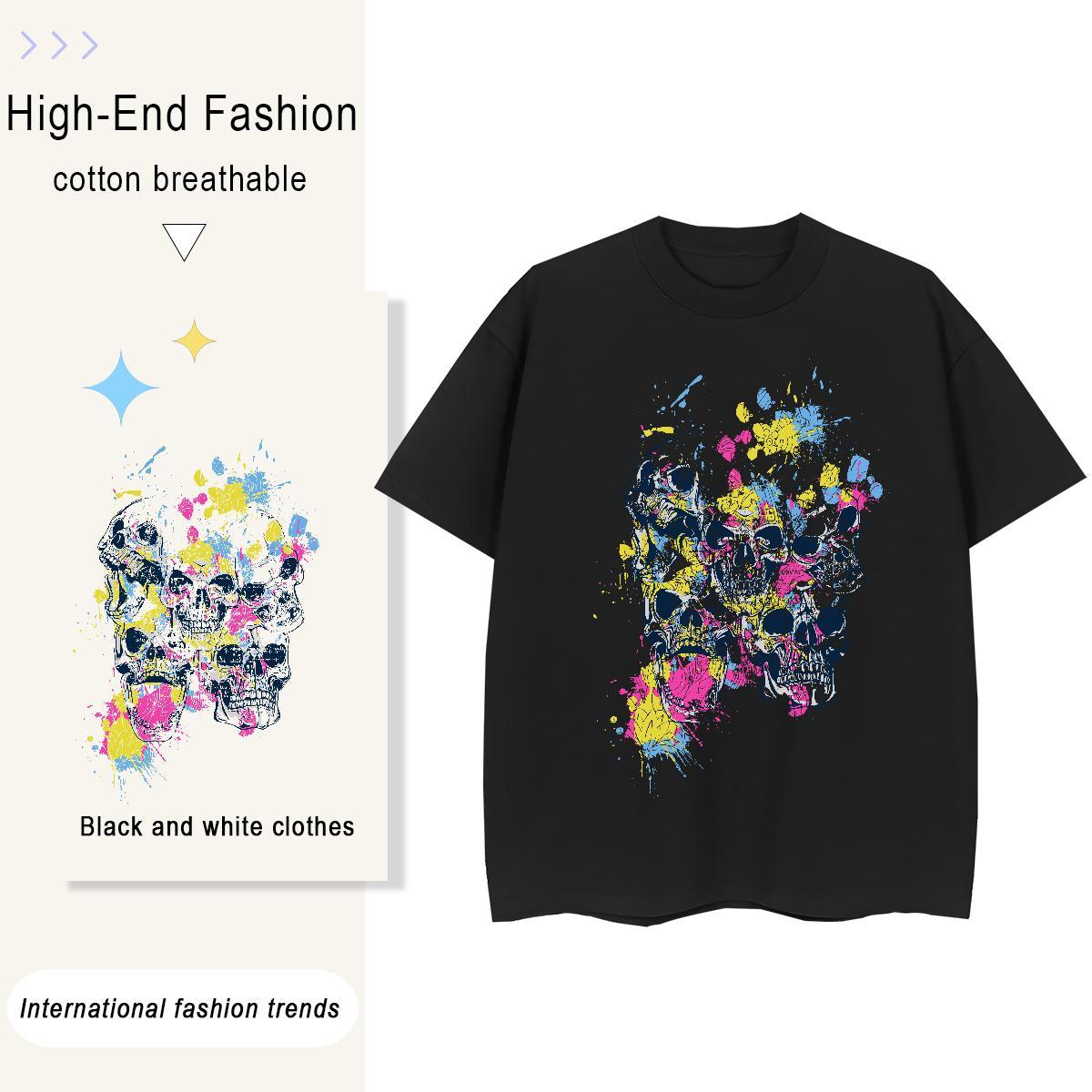 Fashion T shirt 230g Pure Cotton Crew Neck Breathable Spring Summer skull Unisex Tshirts Loose fit Skull Clothings