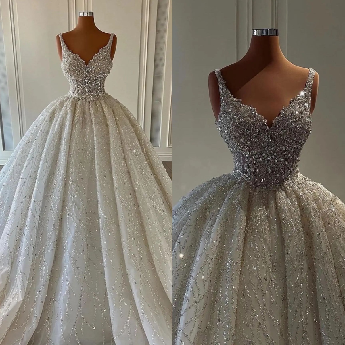 Crystal beaded ball gown Wedding Dress princess straps wedding dresses ruched sweep train Dubai r custom made Bridal gowns