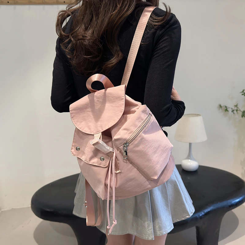 Womens Small Solid Color Fabric Backpack Summer Y2K Korean Fashion Backpack Womens Travel Student Backpack School Backpack 241008