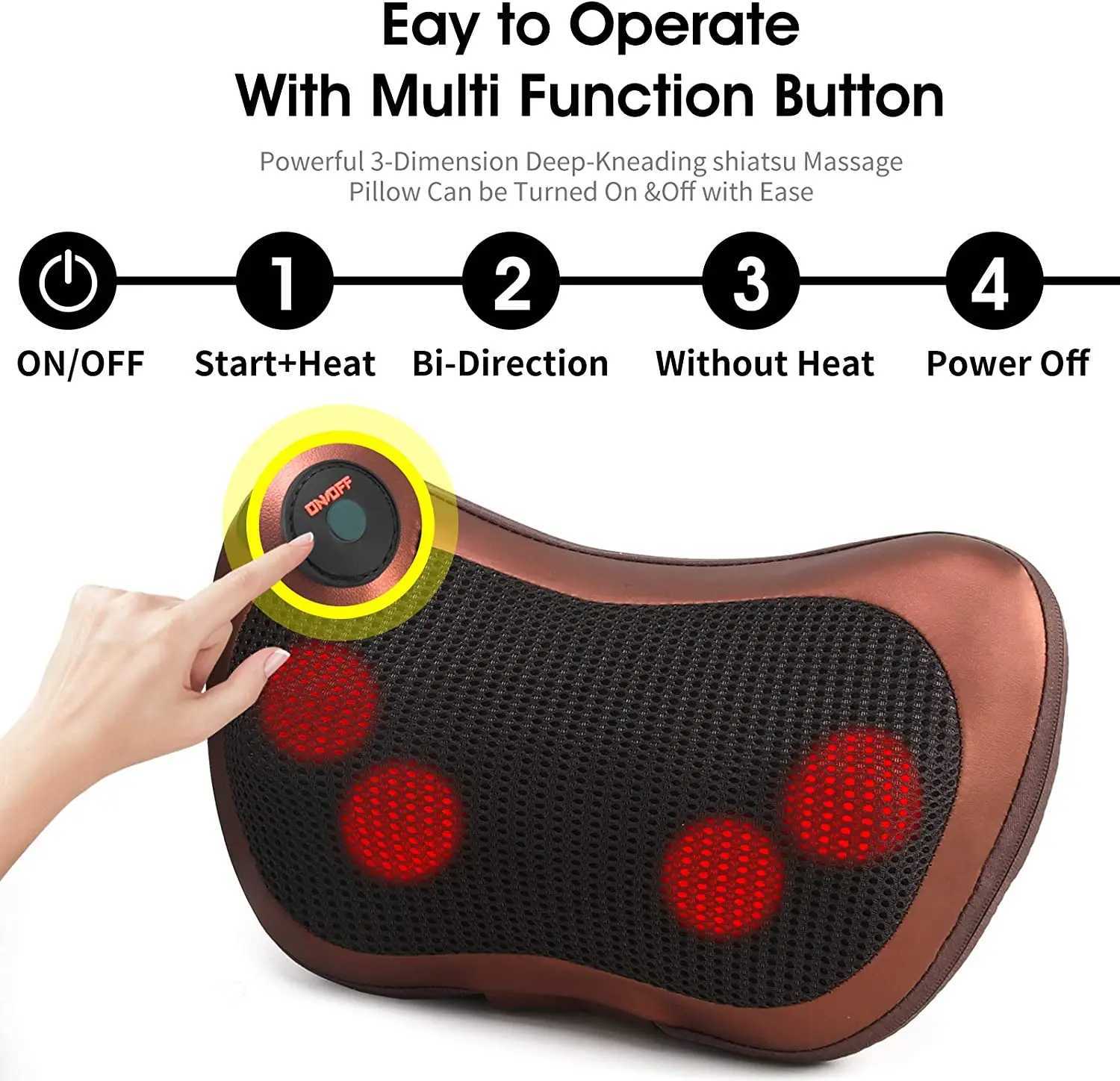 Massage pillow with neck and back massager equipped with hot neck and shoulder massager and 3D deep tissue kneading massager W240819