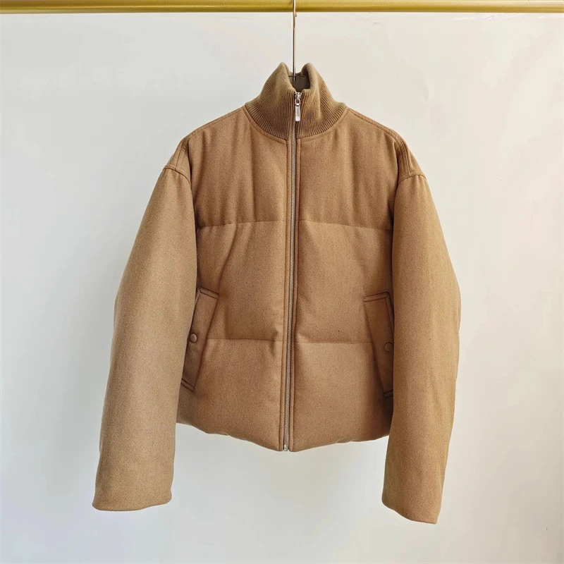 Winter Womens Turtle Neck Wool Blended Short Quilt Down Jacket Y2K High Quality White Duck Down Thick Slimming Jacket 241009