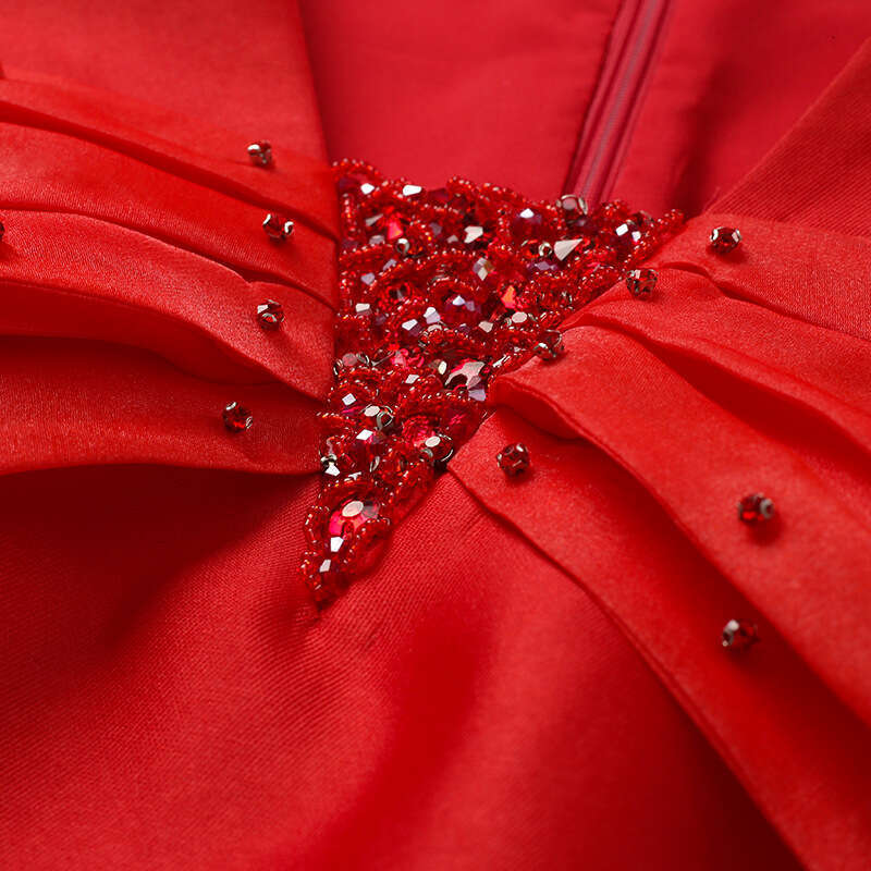 Short Autumn 2024 New Red Formal Occasion Bow Long Sleeve Dress