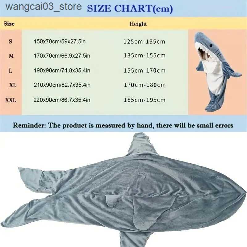 Blankets Swaddling 1pc New Shark Blanket For Adult Wearable Winter Warm Blanket Hooded Playsuit Onesie Funny Sleeping Bag For Slumber Party L240910