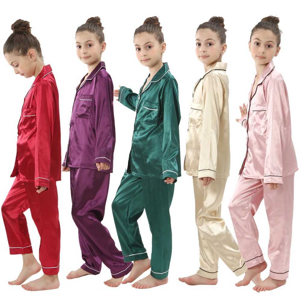 Pajamas s Satin Pajama Sets for Boys Girls 2 to 3 4 5 6 7 8 9 10 11 12 13 14 Years Long/Short Sleeve Toddler Silk Pijama Children Pjs S2410127