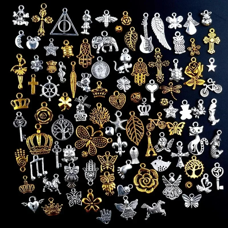 100pcs Tibetan Silver Mixed Pendant Animals Charms Beads for Jewelry Making Bracelet Earrings Necklace DIY Craft Art 241010