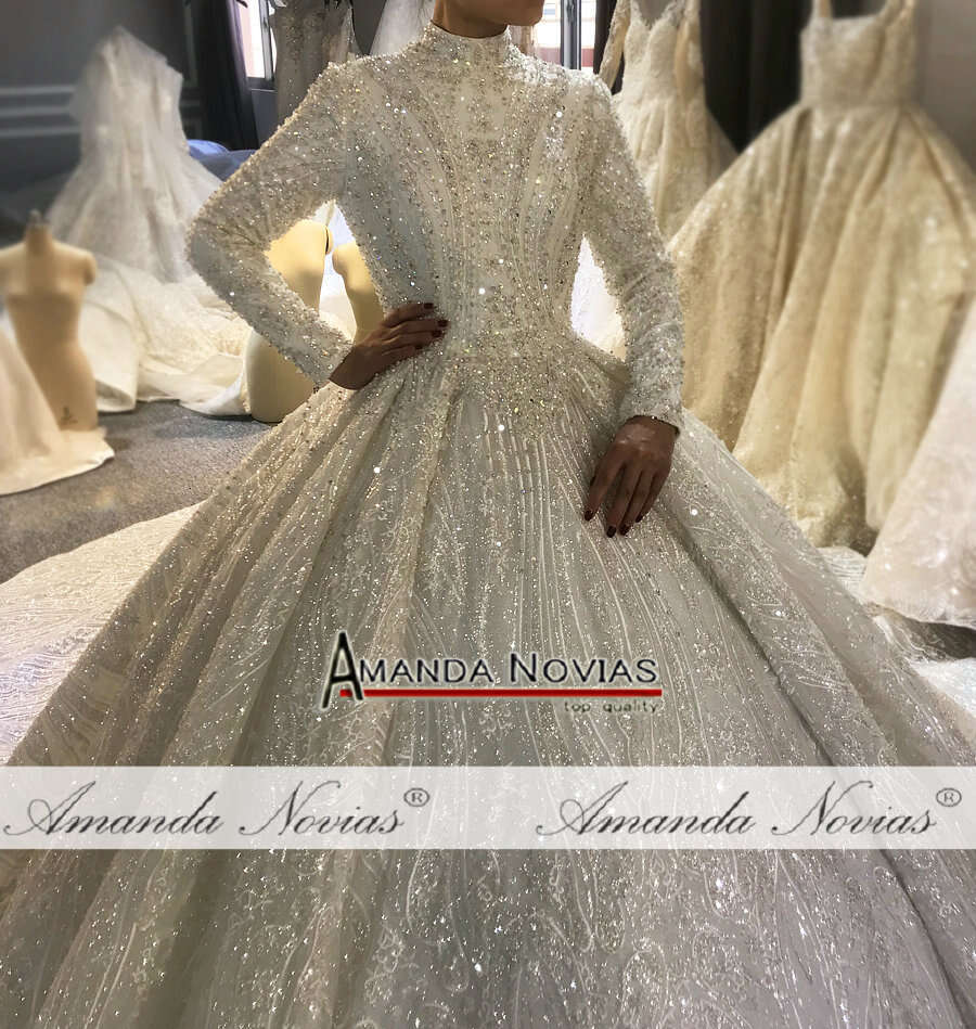 New Design Beaded Fabric Ball Gown Muslim Wedding Dress real work