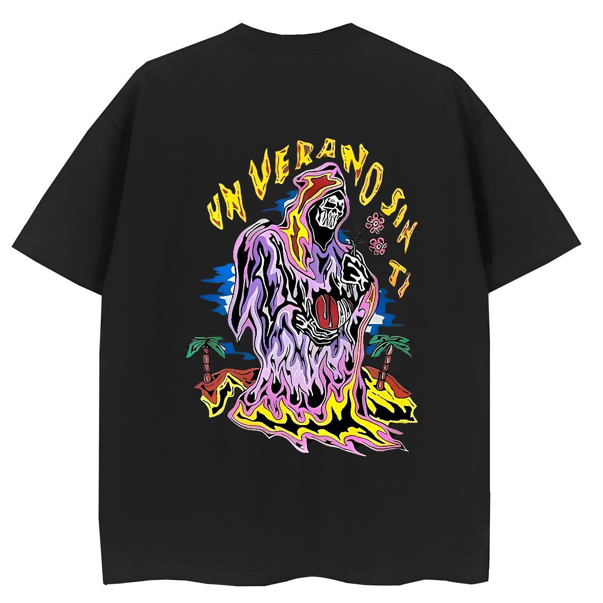 2024 DIY T-Shirts for Women 230g 100% Cotton O-Neck Short Sleeve Sports Casual skull Womens Tshirts Wholesale Black Oversized Polos