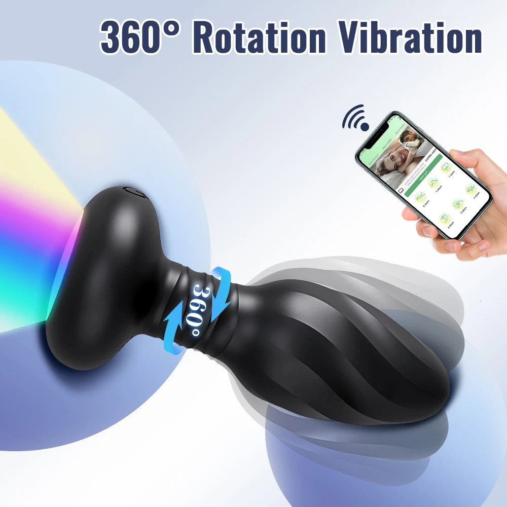 360° Rotation Vibrating Butt Plug for Men APP Wiggle Prostate Massager Gay Anal Vibrator Anal Plug with LED Sex Toy for Couples 241010