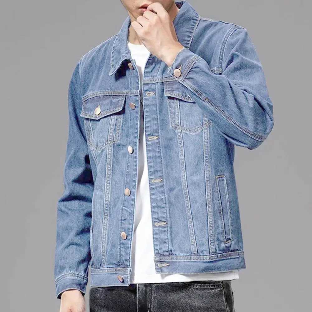 Mens casual cotton denim jeans Masculina ultra-thin wash vintage classic blue denim jacket mens clothing W241011