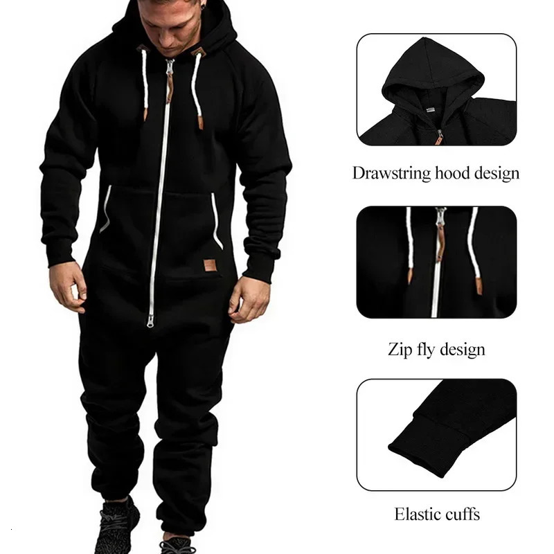 Customized 3D full n jumpsuit sleepwear long sleeved sports pants solid color splicing casual sweater mens zipper hoodie 241008