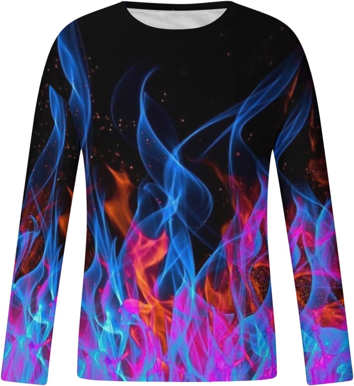 Long Sleeve Shirts for Men sweatshirt Mens Retro Crew Neck Long Sleeve T-Shirt Trendy 3D Flame Printing Blouse Tops Casual Sports Gym Pullover