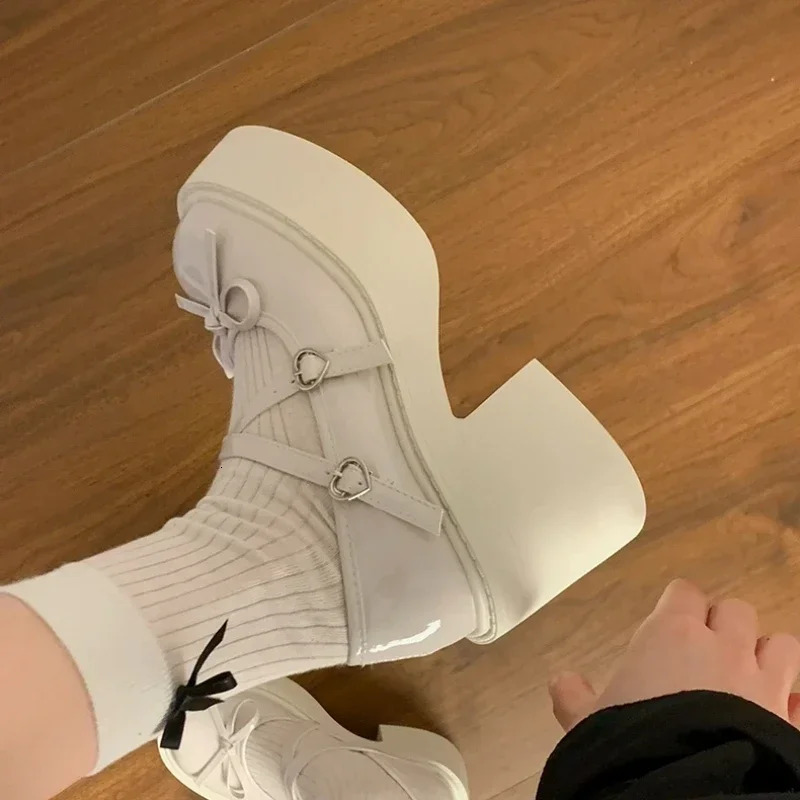 Womens shoes round toe womens high heels autumn bow solid color dress thick sole thick foot pump 241007