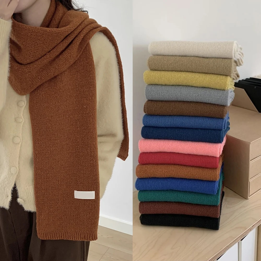 Korean Style Warm Winter Cashmere Scarf For Women Elastic Knitted Scarves Female Hijab Thick Neckerchief Shawl 241009