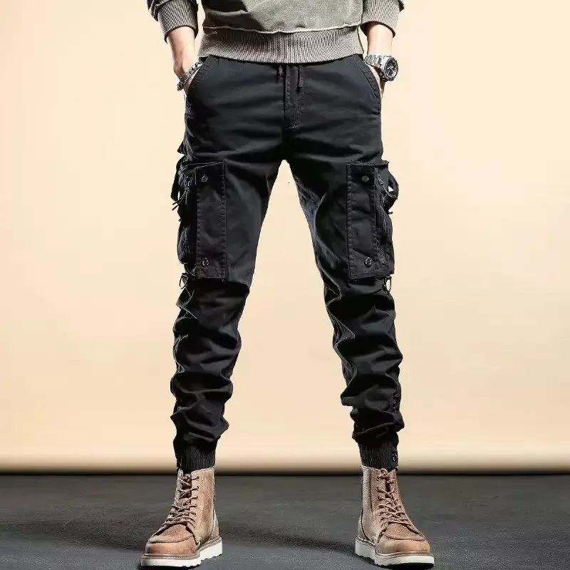 Spring/Summer High Waist Mens Casual Full Match Solid Color Loose Shrink Ropa Hombre Solid Color Y2K Pants 241007