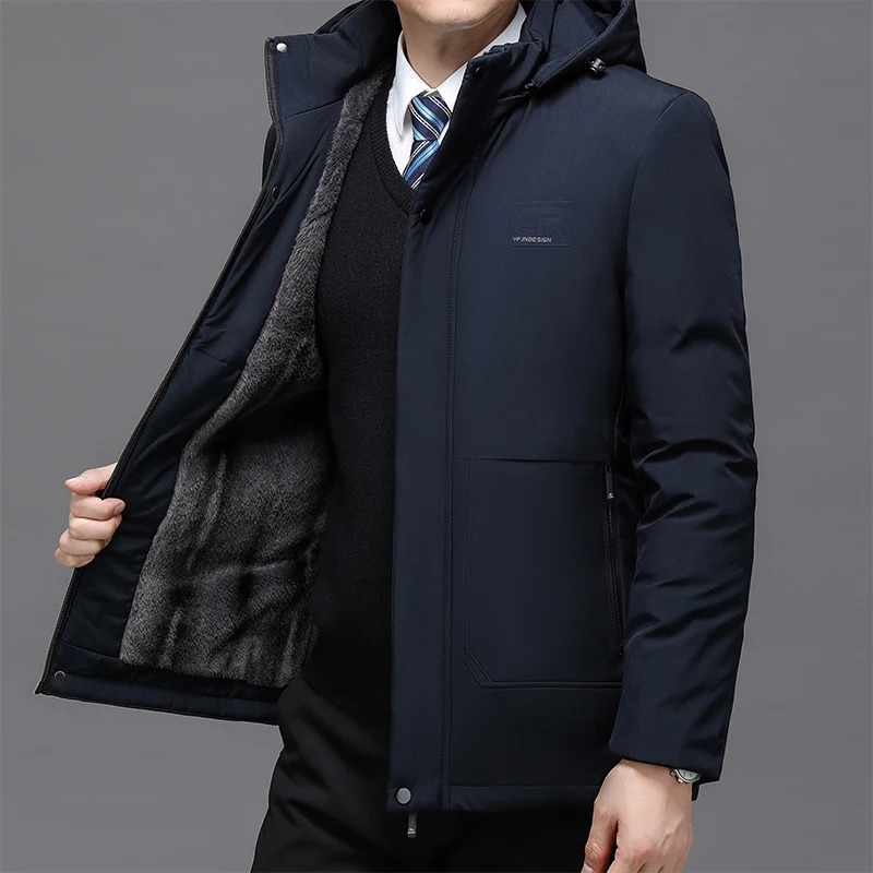 Mens Winter Warm Long Coat Thick Medium Long Coat Mens Warm Coat Winter Inflatable Jacket Fashion Parka Plus Velvet Coat 241007