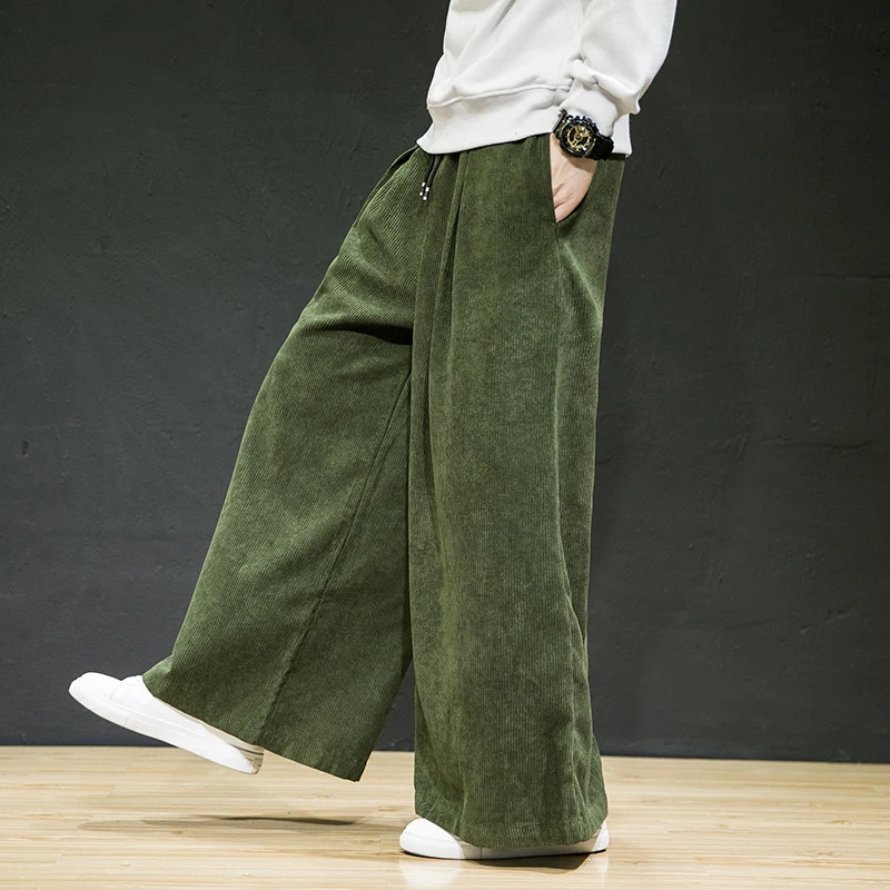 Corduroy wide leg harem pants mens retro casual straight Trouser mens loose Harajuku jogging pants large streetwear 5XL 241011