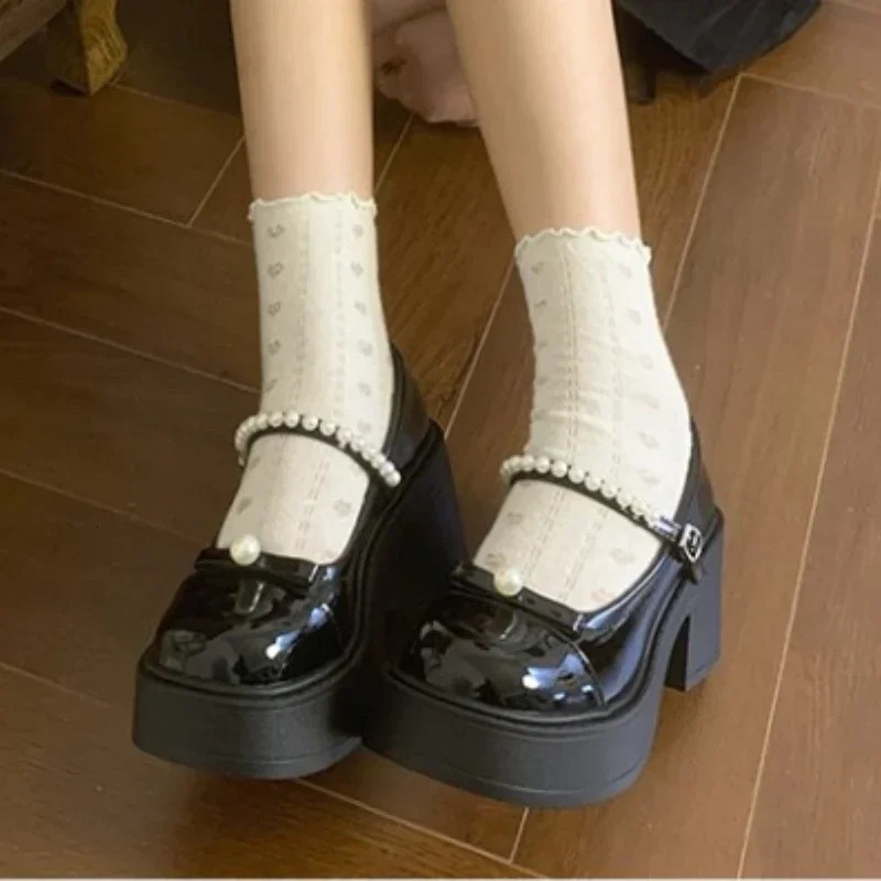 Black Super High Heels Mary Jane Women 2024 New Goth Chunky Platform Pumps Woman Plus Size Ankle Buckle Party Lolita Shoes 42 240927