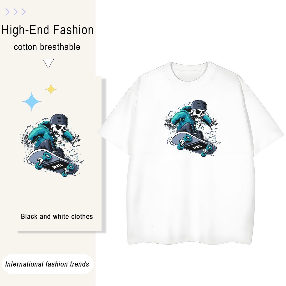 2024 T Shirts Women 230g 100% Cotton Crew Neck Breathable Casual Sport skull Couples T Shirts Loose DIY Anime Top Tees