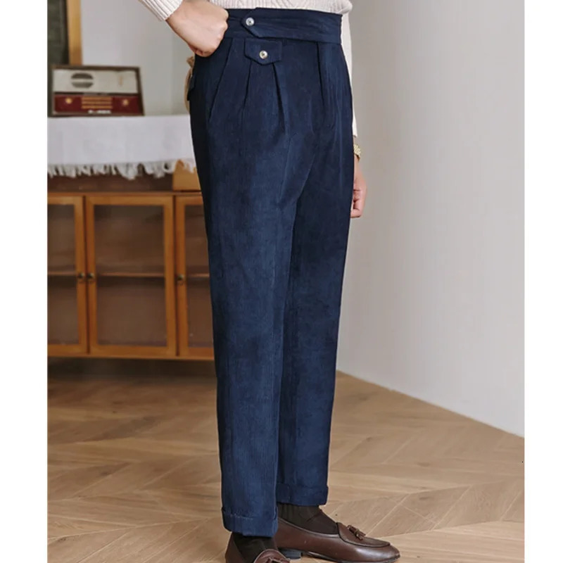 High Waist Office Clothes Trouser Italian Mens Business Pants High Quality Corduroy Trouser Mens Pantalon Para Hombres 241011