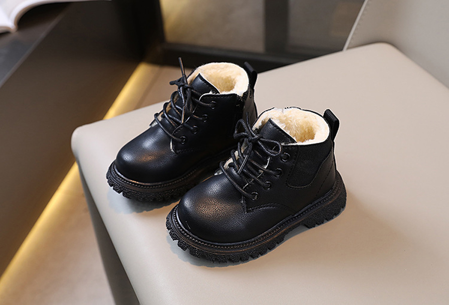 Fashion Kids Boys Girls Boots British Style Winter Warm Velvet Short Boots Cutefeet Children Casual Anti-slip Zipper Leather Shoes Sizes 21-30