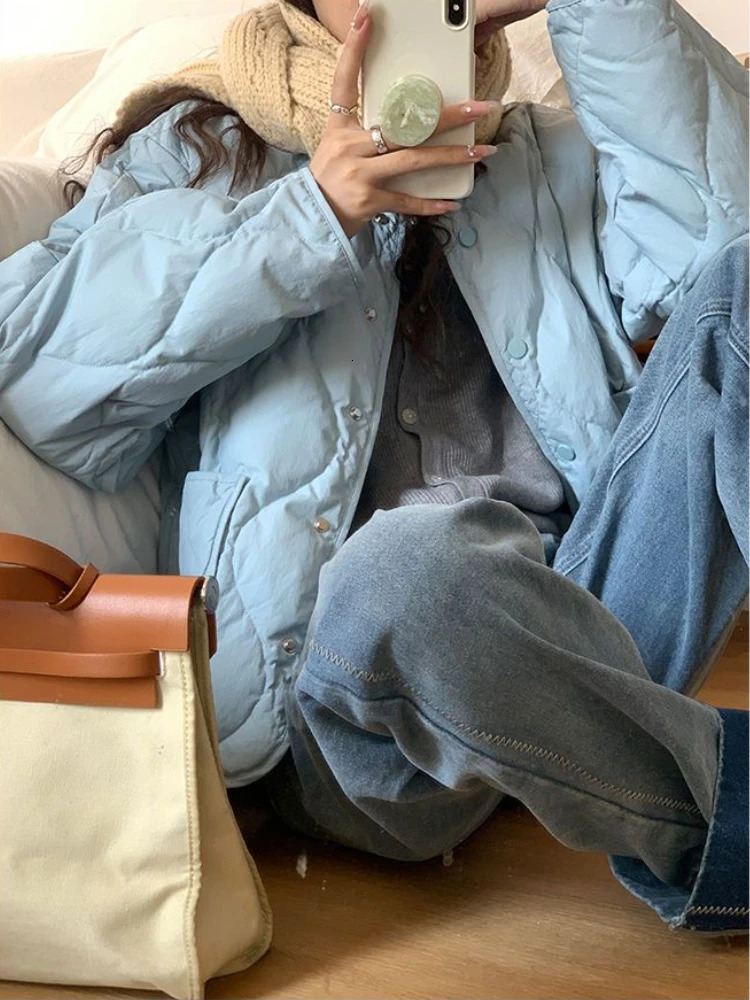 Short Style Parka Solid Loose Pockets Pulpy Girls Basic Leisure Overcoat Streetwear Allmatch Warm Winter Chic Ins Trendy 240930