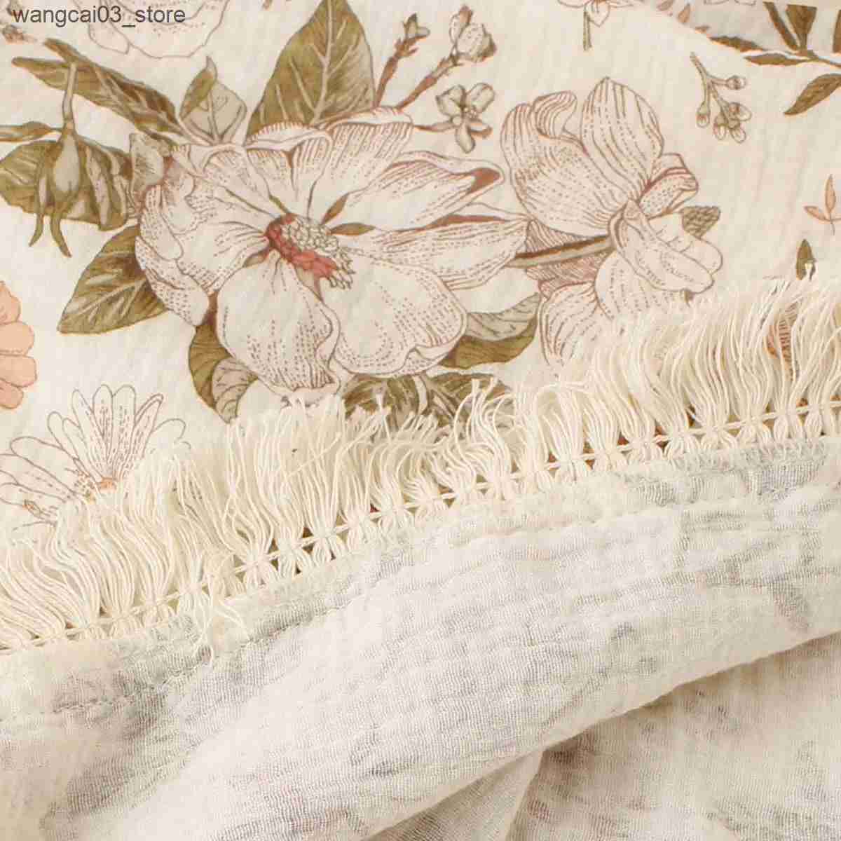 Blankets Swaddling Cotton Muslin Baby Blanket Double Layers Sunflower Gauze Newborn Tassel Swaddle Blanket Wrap Kids Nursery Quilt Bedding L240910