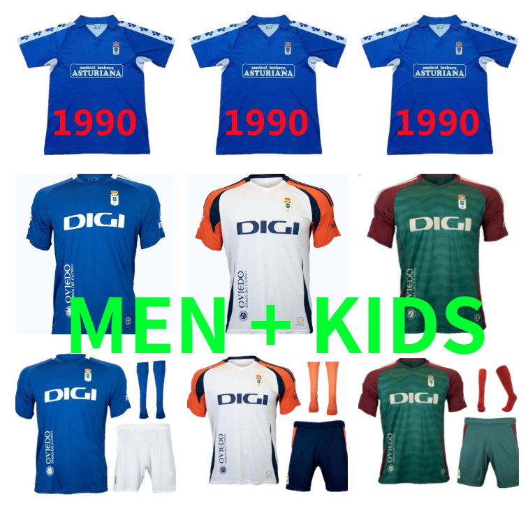 24 25 Real Oviedo Mens Soccer Jerseys 1990 1991 Retro JIMMY S. CAZORLA BORJA CAMARASA HUGO ALEMAO SEOANE SEBAS MOYANO PAULINO ROMARIO 2024 2025 Men kids Football Shirt