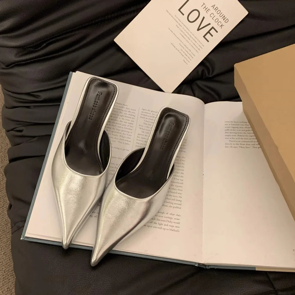 Women low heels slippers Pointed Toe Mules Slipper Fashion Candy Color Ladies Elegant Dress Sandal Square Slip on Slides Shoes 241010