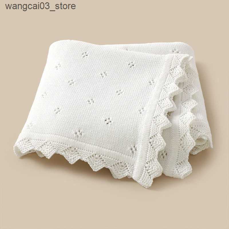 Blankets Swaddling Baby Blankets Cotton Knit Newborn Boys Girl Bed Quilt 90*70CM Hollow Out Plaid Infant Stroller Swaddle Soft Fashion Ruffles Wrap L2