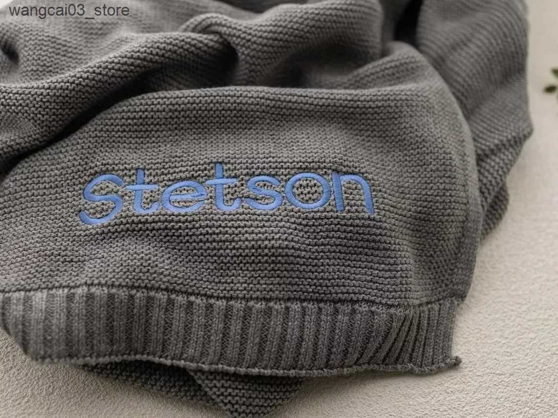 Blankets Swaddling Personalized Name Baby Blanket Embroidered New Born Baby Blanket Stroller Swaddles Breathable Cotton Knitted Blanket Bedding Kid L2