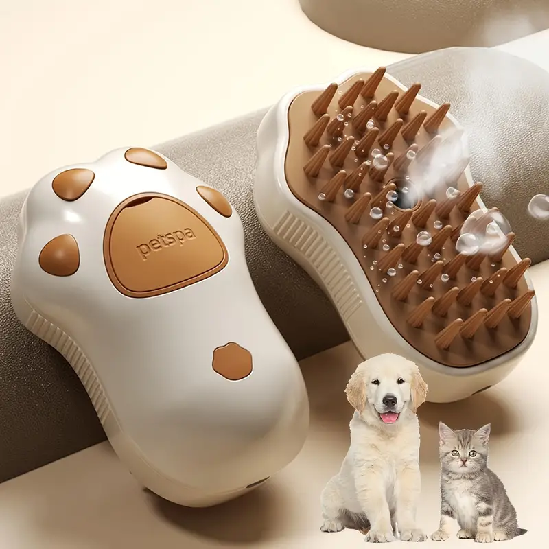 1pcs3-in-1Electric Steam Cat Brush Tool with Self-Cleaning,Silicone Massage Bristles Hair Remover Coat Care for Cats & Dogs