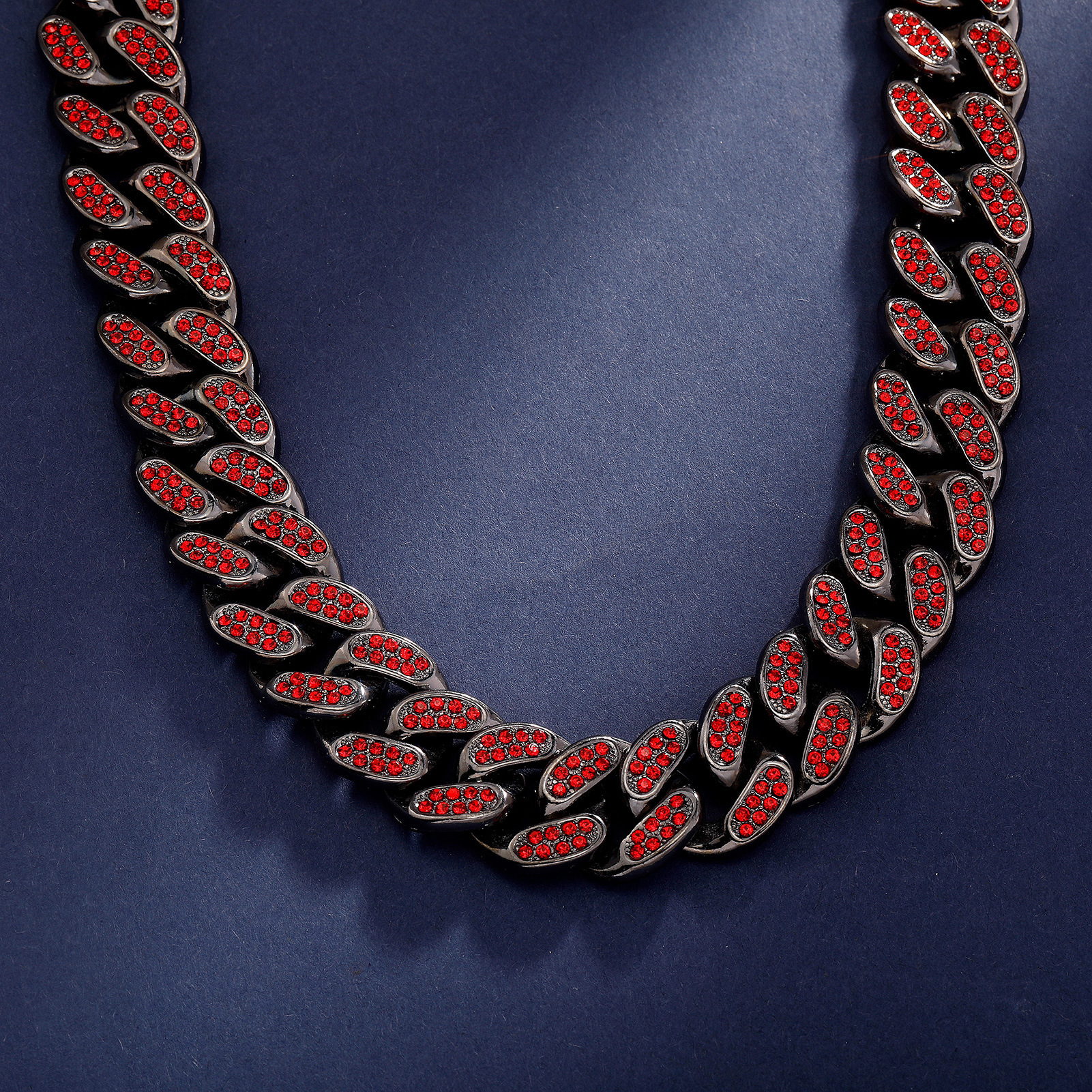 20MM Bling Red Rhinestone Big Cuban Link Chain Necklace Sparkly Alloy Gemstone Hip Hop Trendy Mens And Womens Jewelry Accessory Bracelet Miami Rapper 