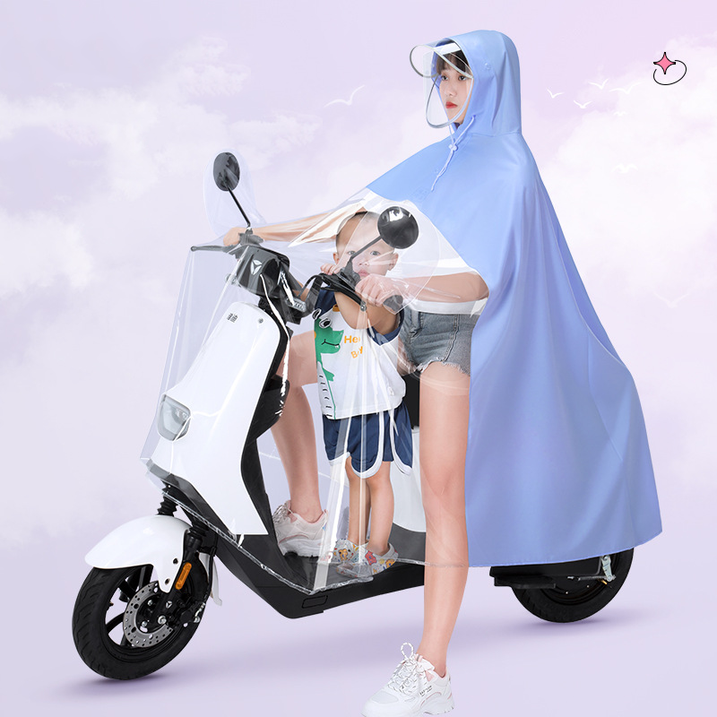 Electric car raincoat with child in front design, convenient and practical