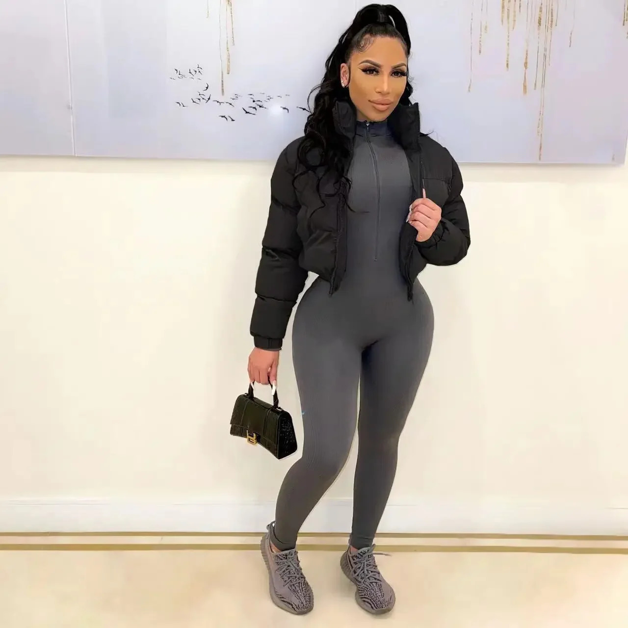 Winter Solid Down Jacket Women Elegant Black Zipper Thick Warm Short Parkas Coats Outwear Female Cotton Crop Top Jackets 241011