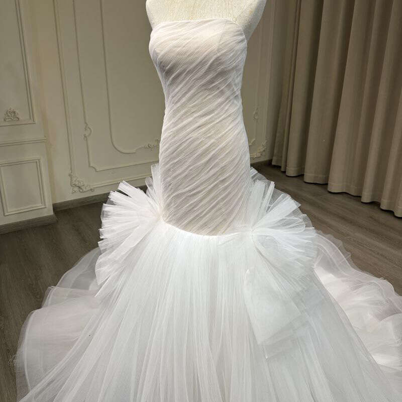 2024 new bandeau pleated simple style white fishtail skirt wedding toast