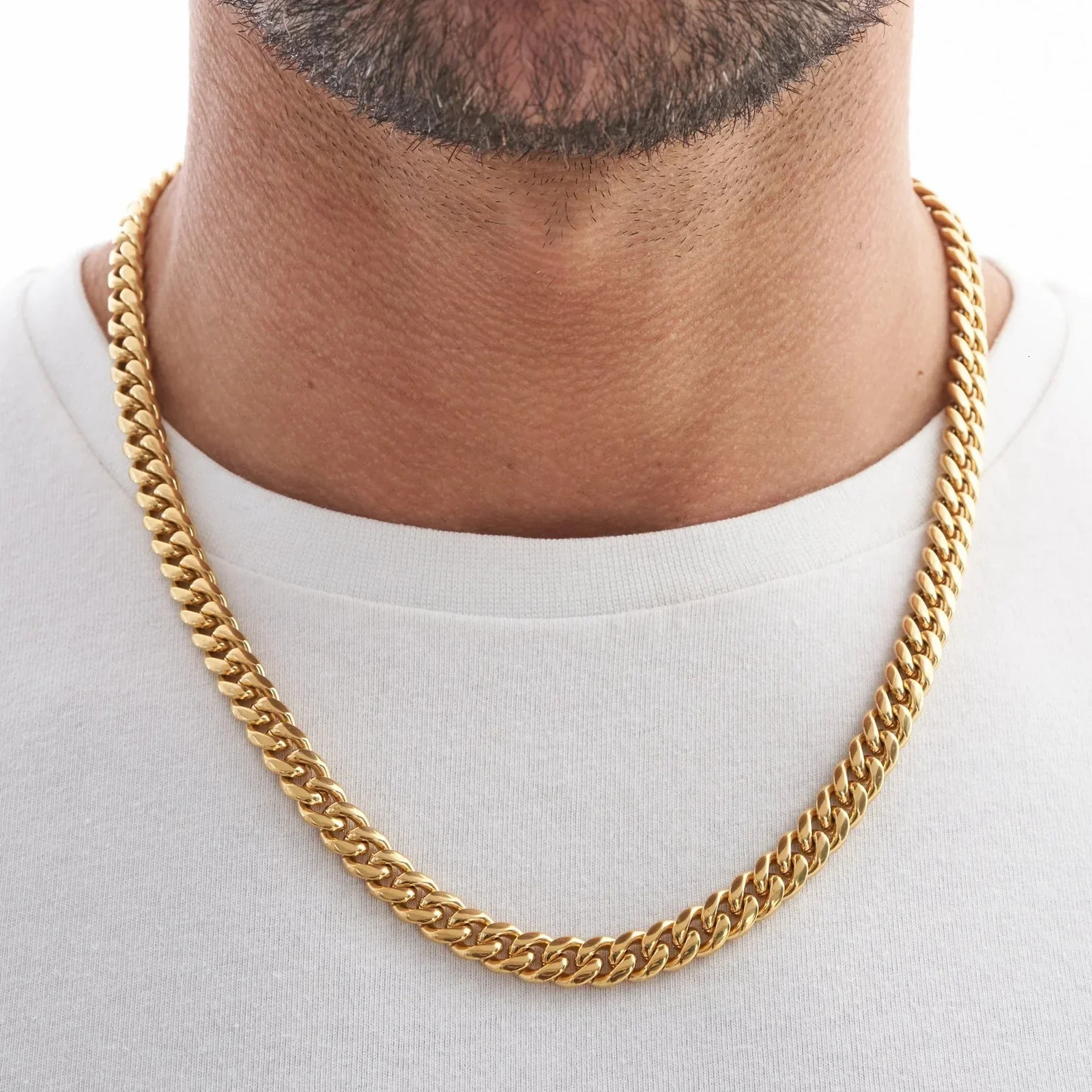 Stainless Steel Cuban Chain Necklace for Men Simple Gold Color Chain On The Neck Choker Jewelry Party Boy Gift HARRY 240930