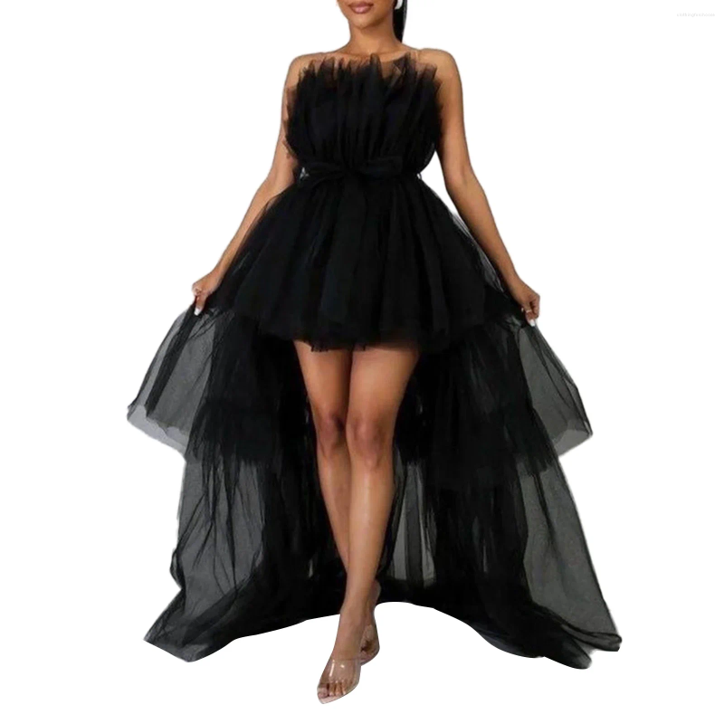 Casual Dresses Elegant Mesh Tulle Wedding Party Dress For Women Strapless Off Shoulder High Waist Evening Gowns Formal Ocn Prom