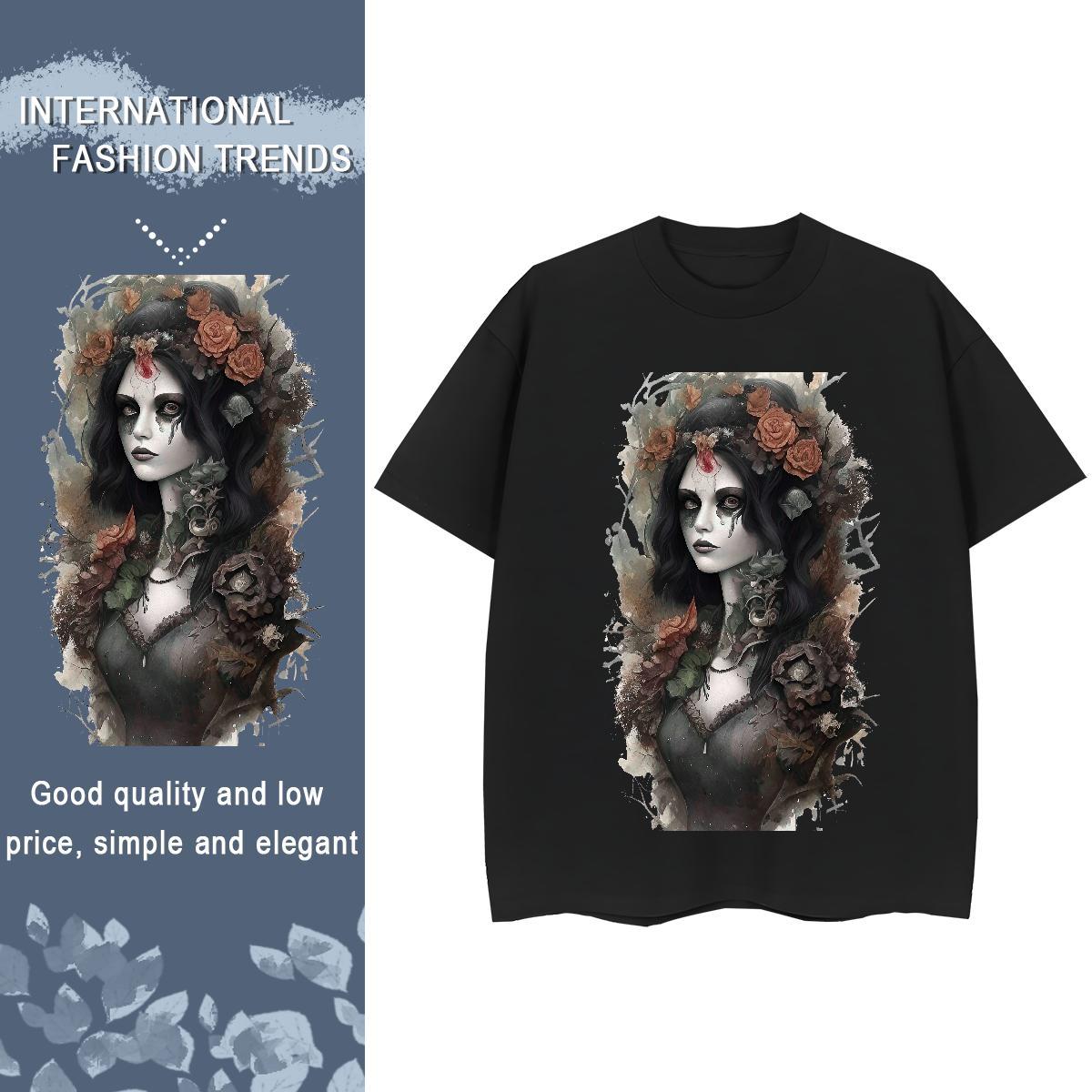 TOP Quality T-Shirts for Women 230g 100% Cotton Breathable Crew Neck Casual portrait Unisex Tshirts Lady Black Oversized Clothes Shirt